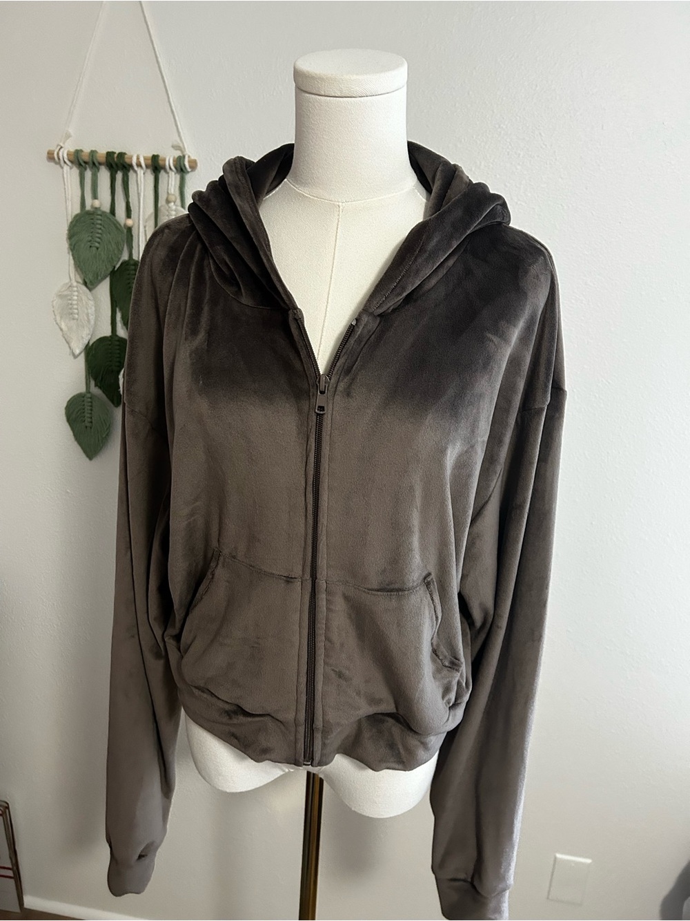 SKIMS Plush Cropped Zip-Up Velour Hoodie Jacket